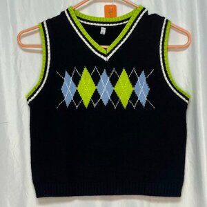 Black & Green Argyle Sweater Vest – Size M – Worn Once